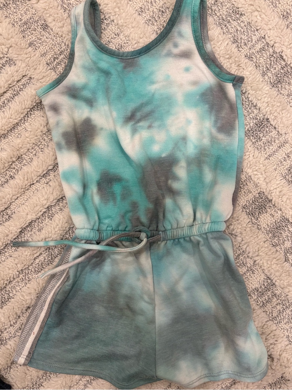 Pixielane Tie-Dye Tank Romper in Teal and Gray